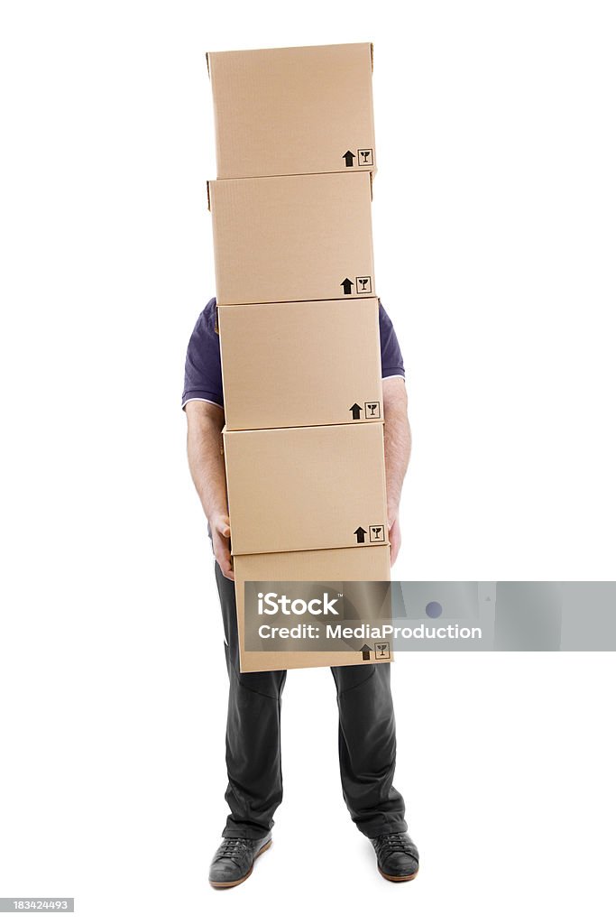 Mann mit Boxen mit copyspace - Lizenzfrei Gestapelt Stock-Foto