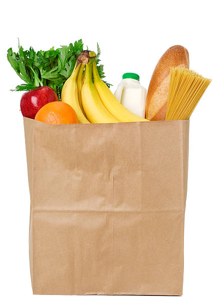 bolsa de comestibles - paper bag fotos fotografías e imágenes de stock