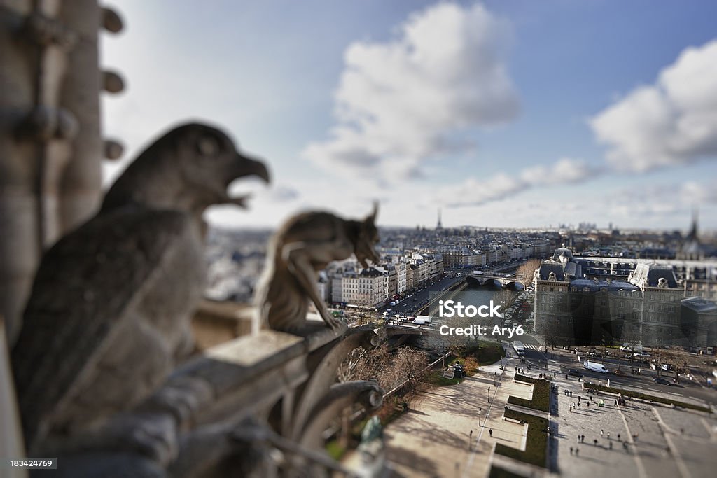 Vista di Parigi, da Notre Dame, inclinazione Maiusc Paesaggio urbano - Foto stock royalty-free di Ambientazione esterna