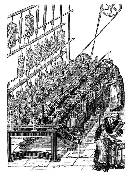 illustrazioni stock, clip art, cartoni animati e icone di tendenza di incisione donna che lavora con lana a tessitura telaio - textile industry loom machine textile