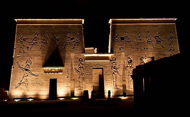 Temple of Philae "Temple of Philae at night, Aswan, Egypt" temple of philae stock pictures, royalty-free photos & images