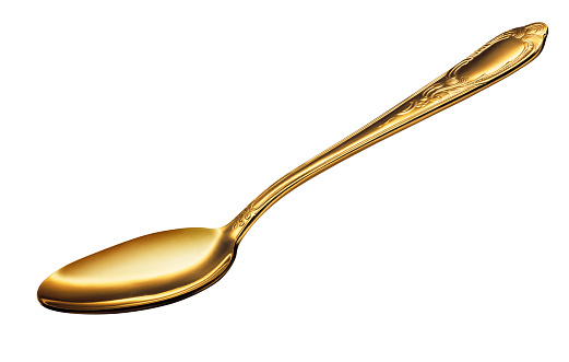 golden spoon isolated on white with clipping path