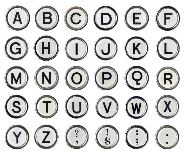 de máquina de escribir vintage alfabeto blanco - typewriter key fotografías e imágenes de stock