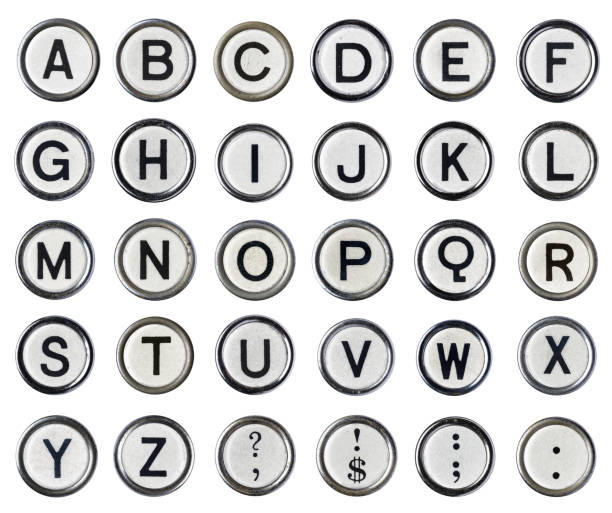 alphabet de machine à écrire vintage blanc - typewriter keyboard photos et images de collection