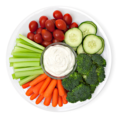 Vegetables and dip plate, top view.