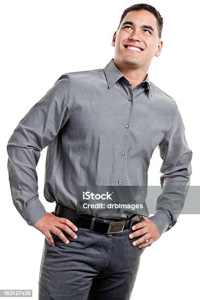 Happy Smiling Young Man Looks Up Stock Photo - Download Image Now - Looking Up, Businessman, Cut Out