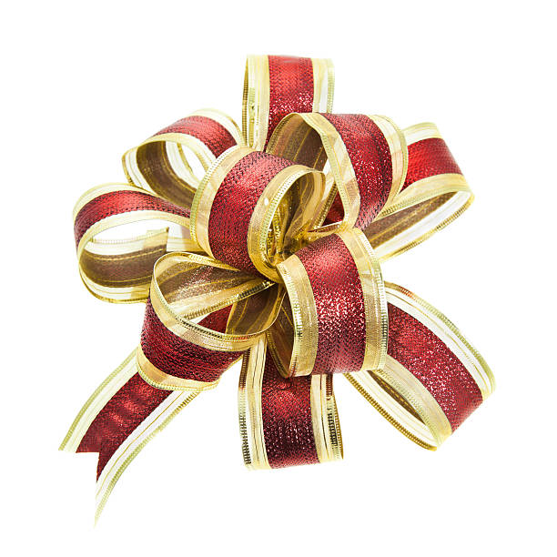 vermelho e dourado elegante laço de presente - christmas bow gold gift - fotografias e filmes do acervo