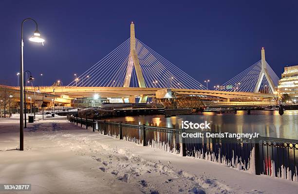 Winter In Boston Stock Photo - Download Image Now - Boston - Massachusetts, Winter, Leonard P. Zakim Bunker Hill Bridge