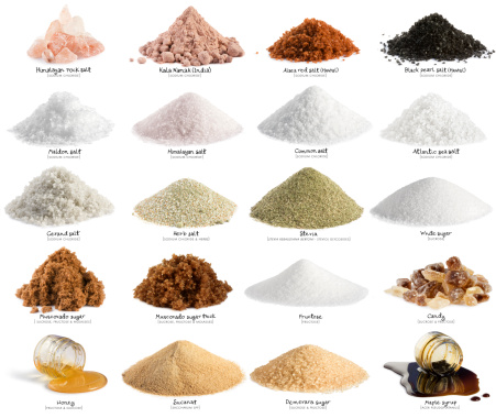 Twenty different salts and sweeteners.