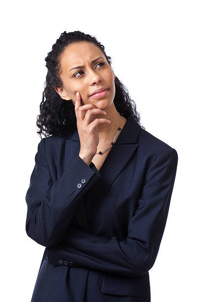 istock Perplexed Young Business Woman Comtemplating, Thinking, and Planning, on White 183429919