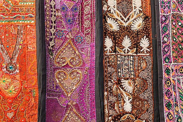 istock Colorful fabrics in India 183430133