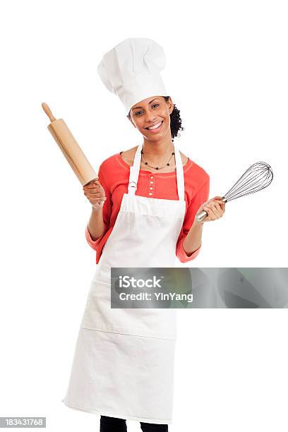 Smiling Young Woman Chef With Apron Hat And Kitchen Utensils Stock Photo - Download Image Now
