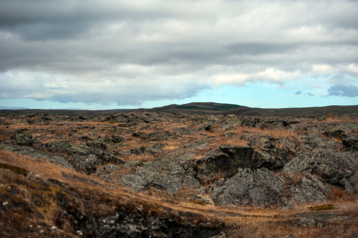 The north-eastern Iceland, look at an old lava field at Reykjahlid at Lake Myvatn