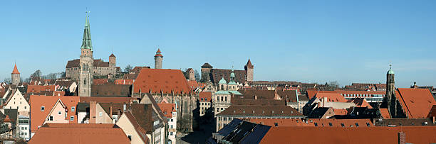Nuremberg panorama view sight of nuremberg with Sebaldus Kirche, Kaiserburg in background and Frauenkirche on the right kaiserburg castle stock pictures, royalty-free photos & images