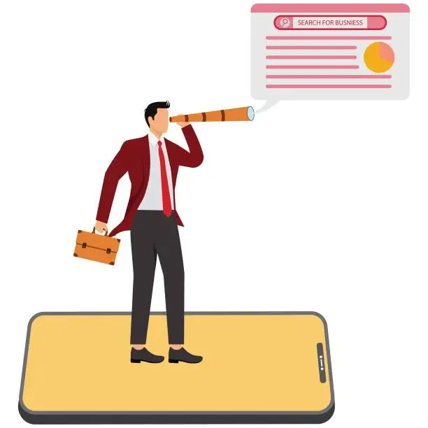 Vector illustration of Searching for business Businessman, Business people looking through a telescope searching for business opportunities and success stock illustration