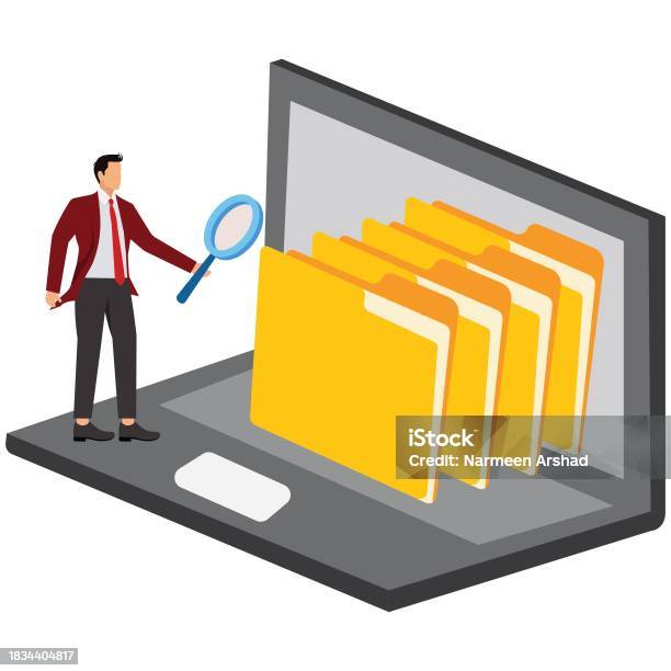 Discovery File Folder Looking For Documents Businessman Diagram Direction Discovery Document ...