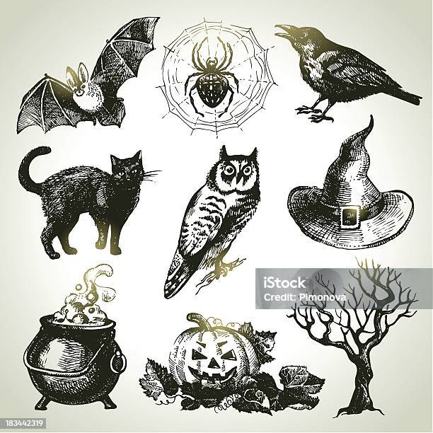 Sets Of Drawings One Would Associate With Halloween Stock Illustration - Download Image Now