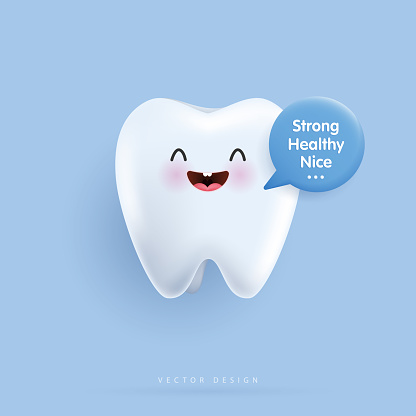 Tooth healthy sparkling white with heart. tooth happy and smile. can be used in children dentist clinic. Medical health and dentistry concept. cartoon dental character. vector design.
