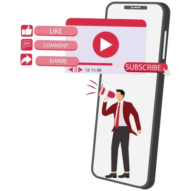 Vector illustration of Video Subscription Businessman, Concept of Video Subscription Marketing Model, Vlog