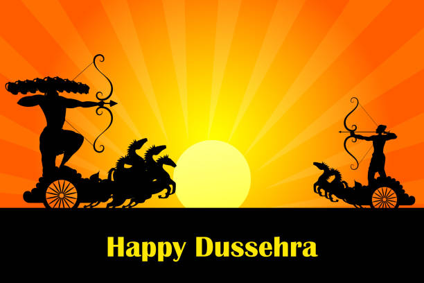 Silhouette of Rama killing Ravana in Dussehra vector illustration of Rama killing Ravana in Dussehra ravana in happy dussehra stock illustrations