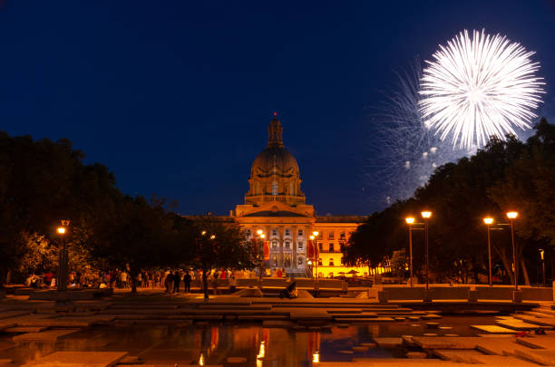istock The Legislative Building in Edmonton, Alberta, Canada, illuminated with a fireworks display in celebration of Canada Day 1834434256