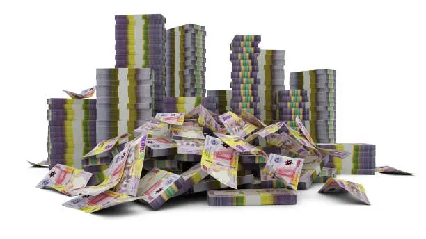 Photo of Big stacks of Central African CFA franc notes. A lot of money isolated on white background. 3d rendering of bundles of cash