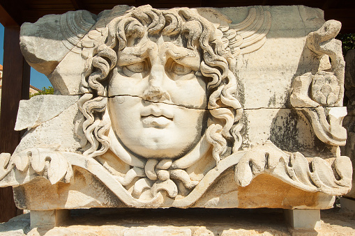 Photo of a bas-relief of Medusa from the Temple of Apollo in Didyma.