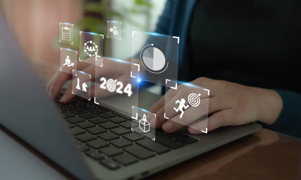 istock 2024 new year goal plan action, Business plan and strategies. Annual plan and development for achieving golas. Goal achievement and success in 2024. Businessman showing 2024 business target icon. 1834485499
