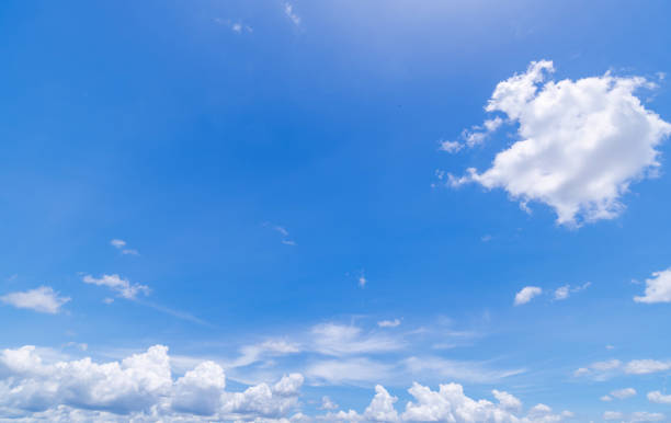 istock Panoramic view of clear blue sky and clouds, Blue sky background with tiny clouds. White fluffy clouds in the blue sky. Captivating stock photo featuring the mesmerizing beauty of the sky and clouds. 1834509182