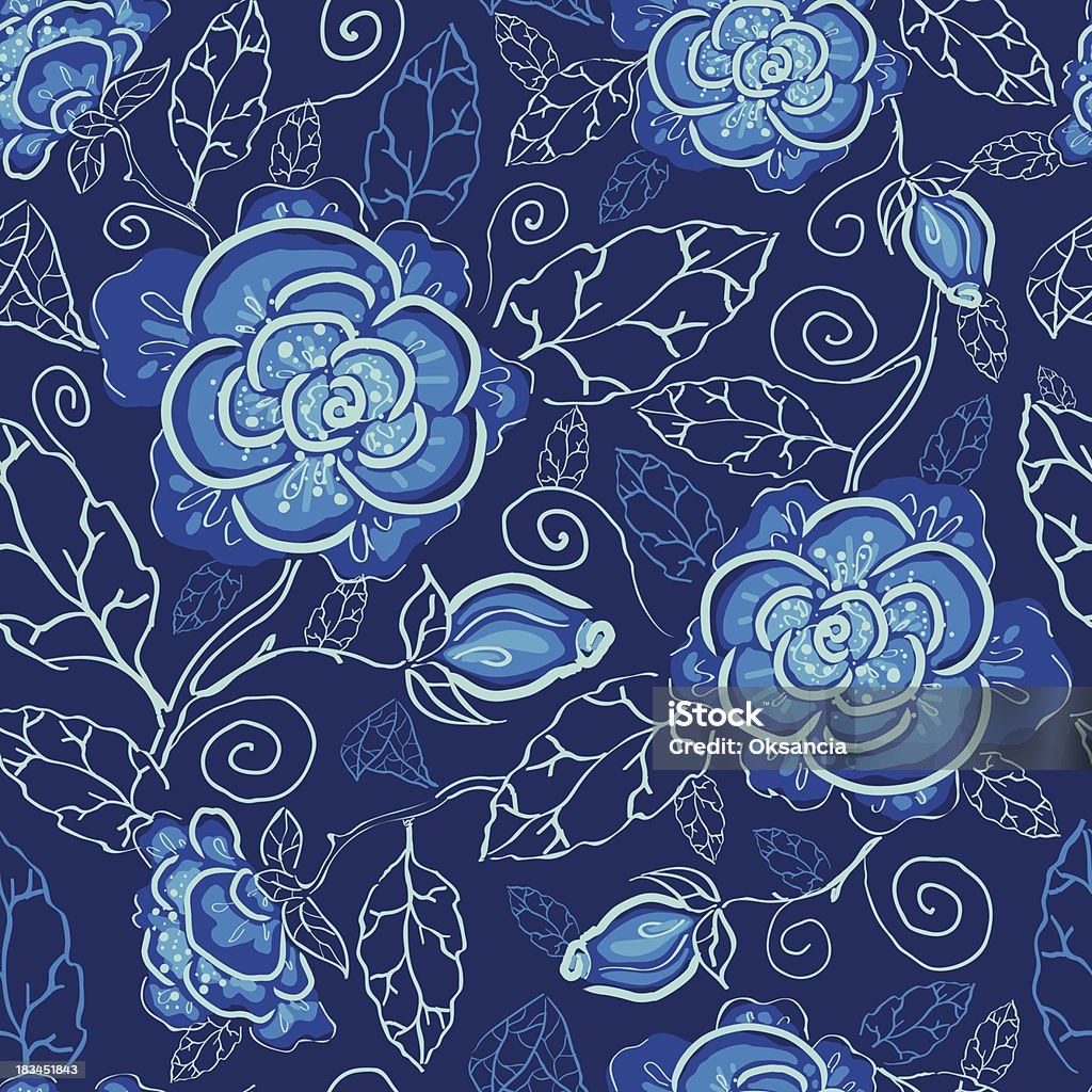Azul fondo Floral seamless pattern por la noche - arte vectorial de Abstracto libre de derechos