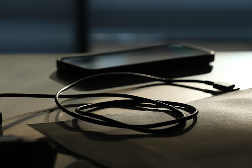 Gray earphones on the desk