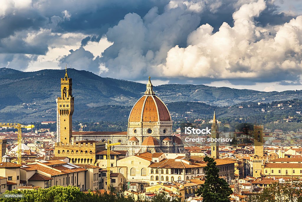 View on Florence View on Florence and Duomo cathedral, Italy Aerial View Stock Photo