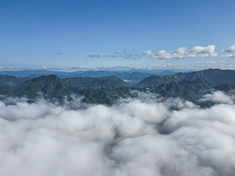 Aerial view of Qiyun Mountain in clouds, Anhui province, China