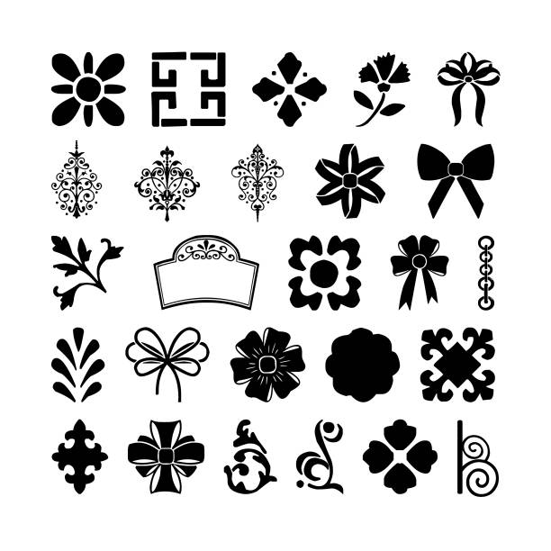 dekoracyjne elementy ornamentu kwiatowego i fleur de lys. - lily fleur de lys king flower stock illustrations