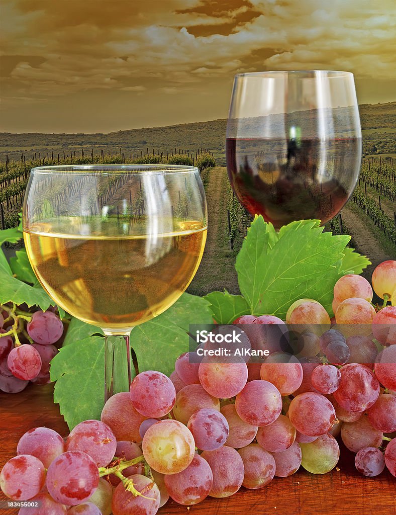 Gläser und Trauben von einem Weingut - Lizenzfrei Alkoholisches Getränk Stock-Foto
