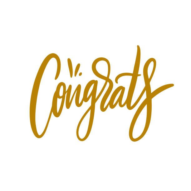 ilustrações de stock, clip art, desenhos animados e ícones de congrats gold color word sign. script calligraphy vector art. - felicitar