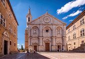 Pienza square of cathedral Tuscany, Italy.
