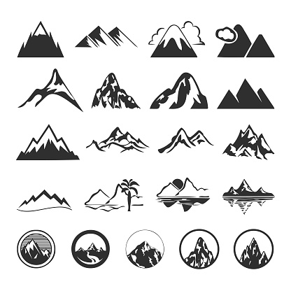 Mountain silhouette vector icon set collection with different concepts.