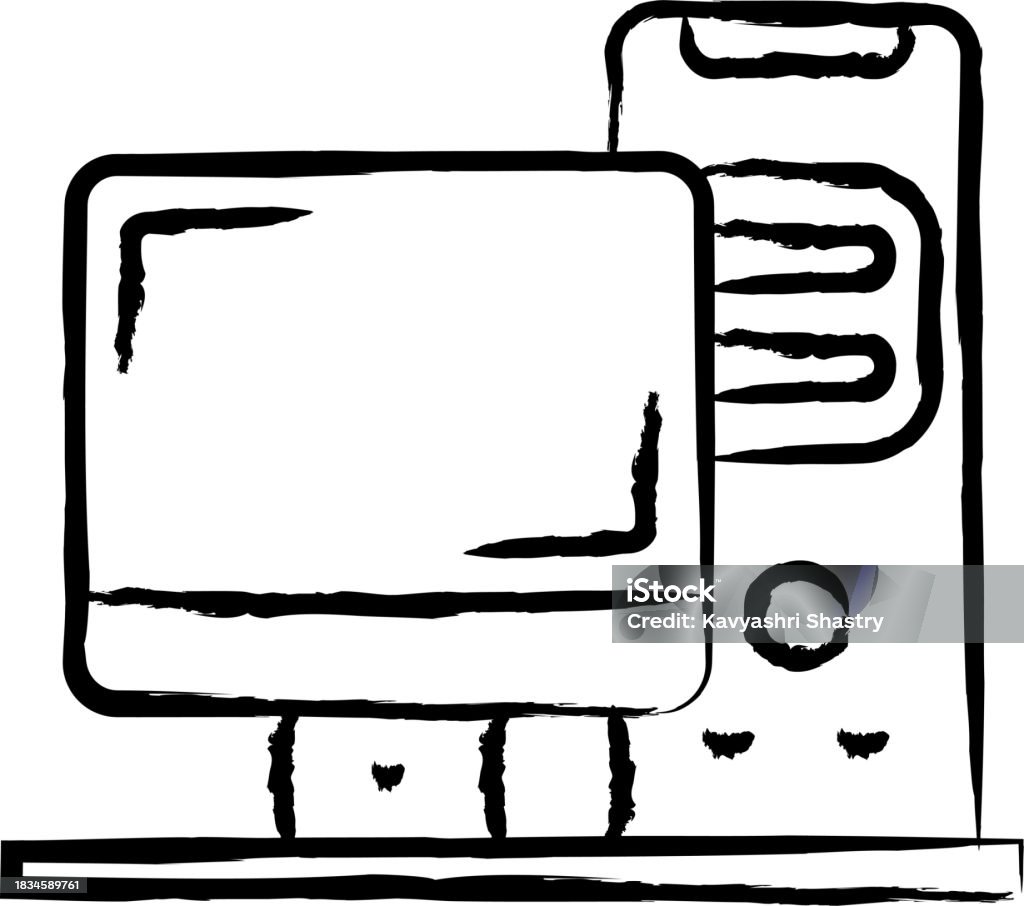 Desktop Computer Hand Drawn Vector Illustration Stock Illustration ...
