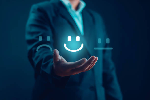 istock Businessman shows customer service evaluation concept, satisfaction rating, global online quality business network 1834593773