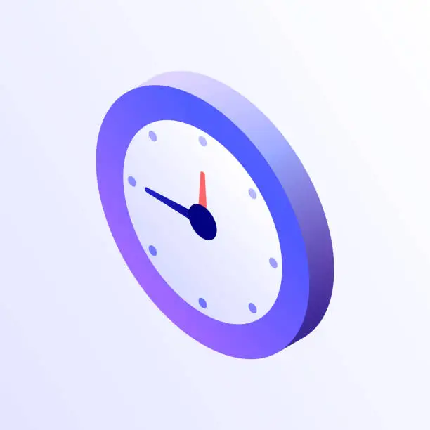 Vector illustration of Clock icon design, three dimensional and isometric drawing. Time, hour, minute, second, days, months, years.