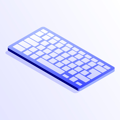 Computer keyboard icon design, three dimensional and isometric drawing. Computer, microchip, cpu, external hard disk drive, memory card, mother board, hard drive, ram.