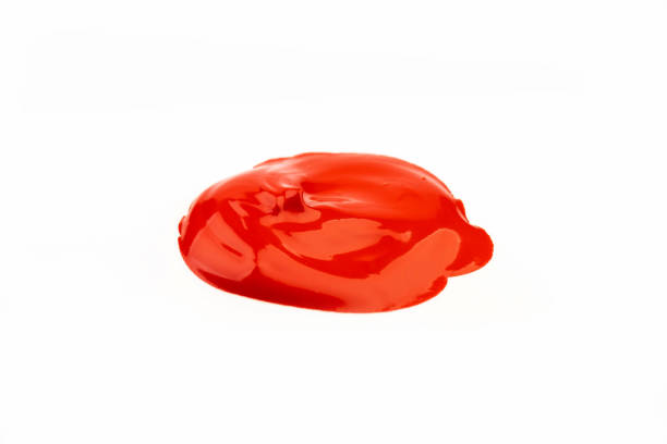 istock Paint red spot, isolated on white background. Glossy akril paint. Abstract trace shape. Drops of paint. 1834638909