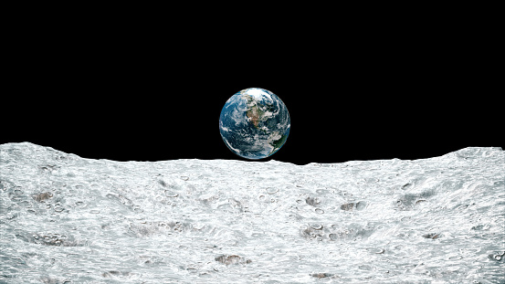 Earth seen from the Moon. Images used to produce this render provided by NASA.