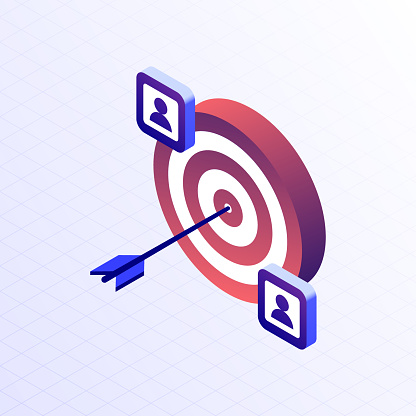 Target audience icon design, three dimensional and isometric drawing. Marketing, customer.