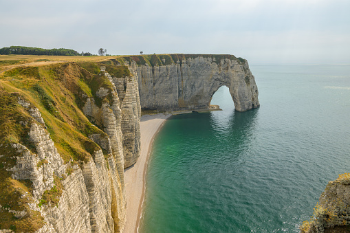 Chalk cliffs of Etretat (Normandy France) on a sunny day in summer