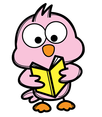 Little bird reading book cartoon. Can be used for kids or baby prints, stickers, cards, apparel, teaching media, scrap book elements, party supply, baby shower and more