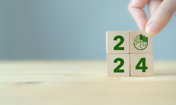 istock Enviromentally sustainable company target in 2024. Carbon neutral  and net zero concept. Reducing carbon footprint. Decreasing CO2 emissions target. Limit climate change and global warming. 1834684037