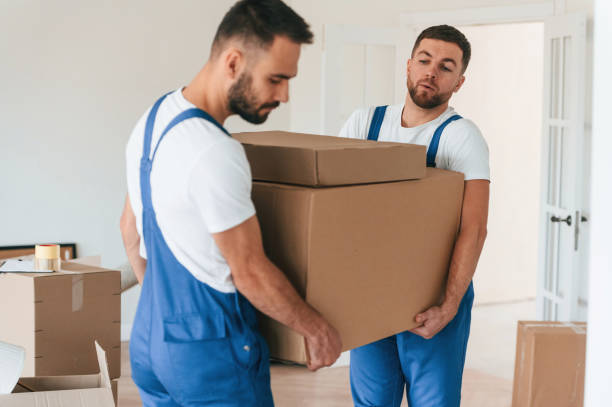 istock One big heavy box. Two moving service employees in a room 1834689877