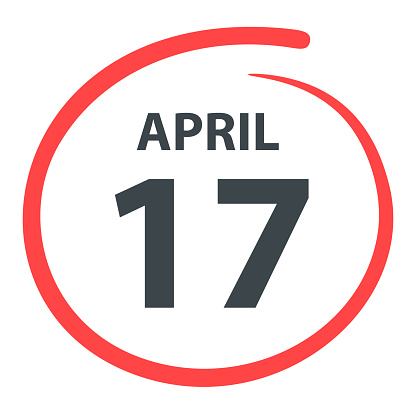 April 17. Date circled with a red color marker isolated on blank background. Vector Illustration (EPS file, well layered and grouped). Easy to edit, manipulate, resize or colorize. Vector and Jpeg file of different sizes.